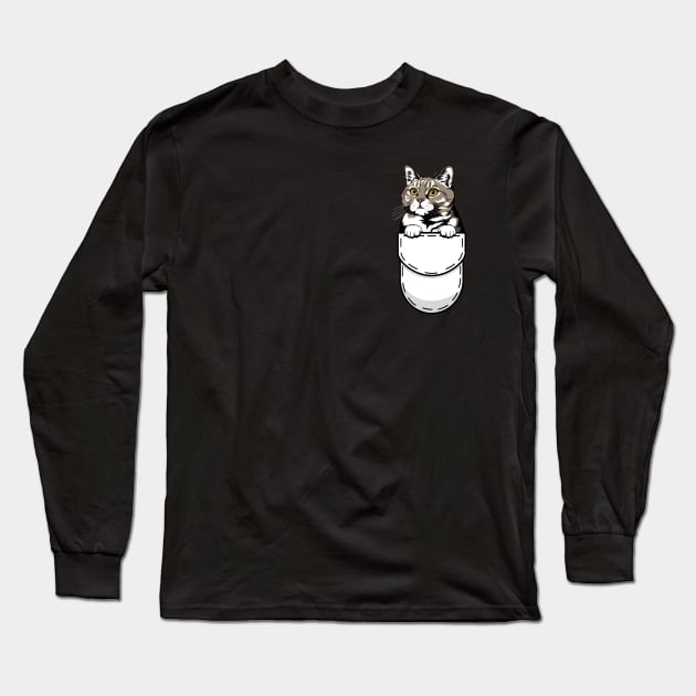 Funny American Shorthair Pocket Cat Long Sleeve T-Shirt by Pet My Dog